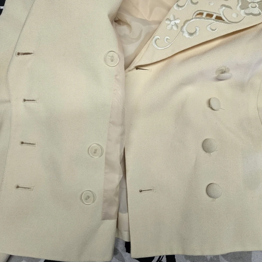 MORGAN MILLER | Vintage Pastel Yellow Floral Embroidered Blazer Tag 12 (6/8)